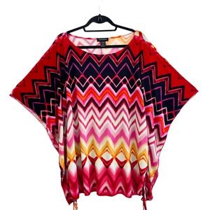 Ashley Stewart Top 22/24 Chevron Print Kaftan Sleeve Drawstring Waist Stretch